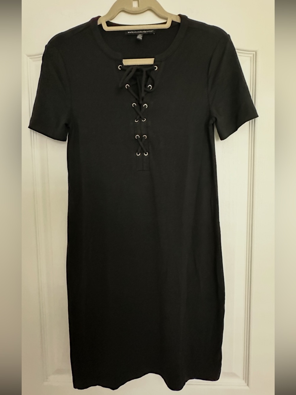 WHBM NEW Black Lace-Up Short Sleeve Dress